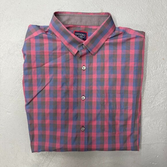 UNTUCKit Multicolor Pink‎ and Blue Plaid Button Up Collared Dress Shirt XL - Picture 1 of 4